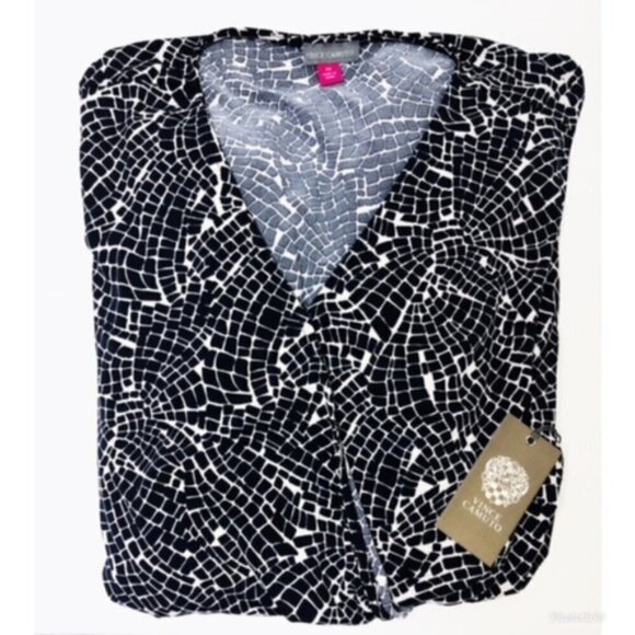 Vince Camuto Womens Black White V Neck Sleeveless Wrap Dress Plus Sz 3X New - Picture 3 of 10